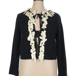 J.Crew Merino Wool Black Cardigan with Cream Embellishments